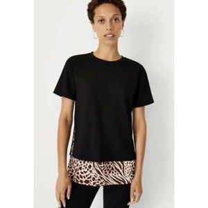 ANN TAYLOR Animal Print Layered Shirt Short Sleeve Top Size Large 💙